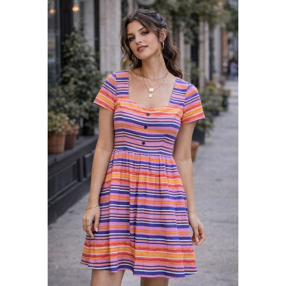 ModCloth Colorful Fit‎ & Flare Pink Dress S Small Retro Rockabilly Feminine